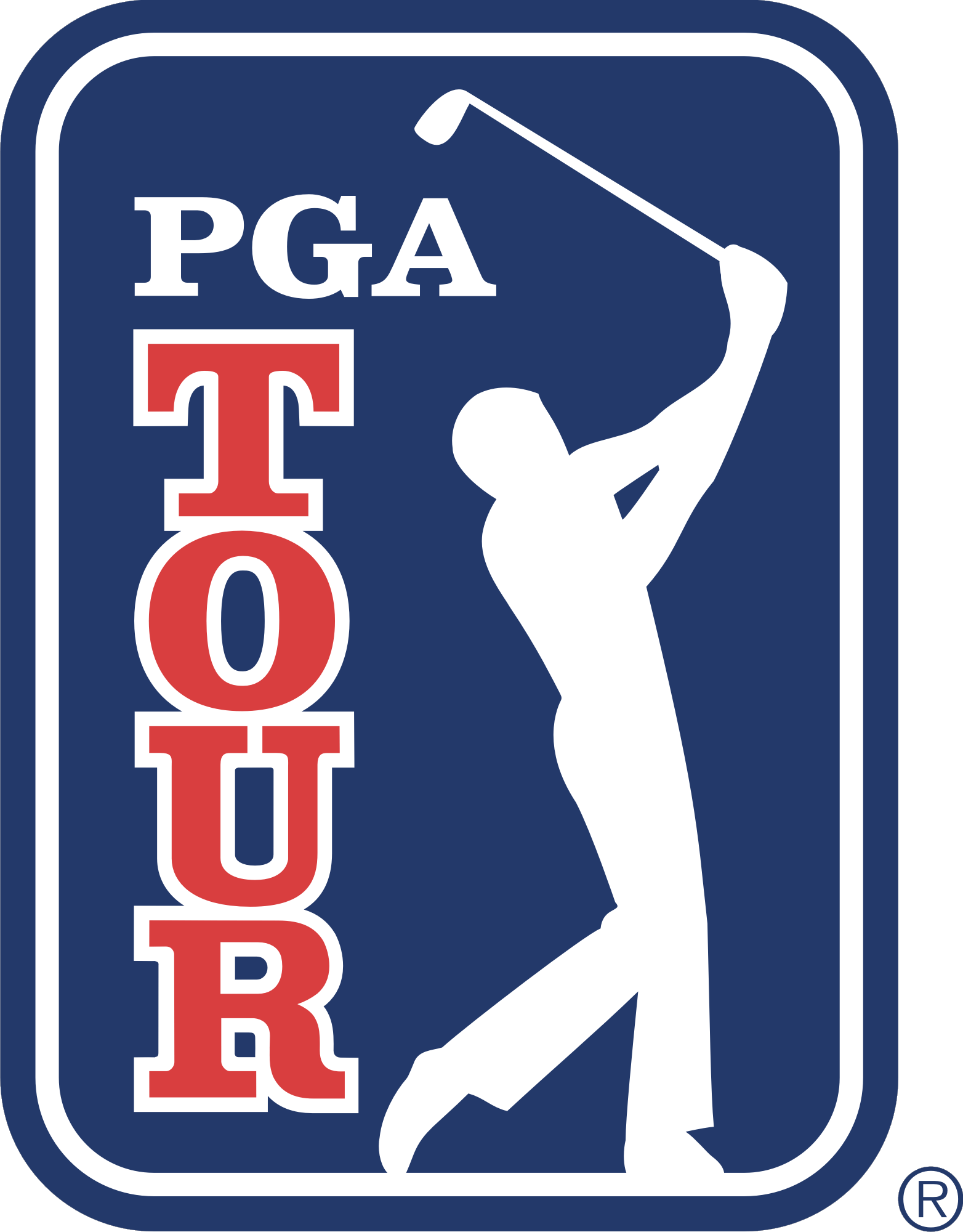 A blue and white logo of the pga tour.