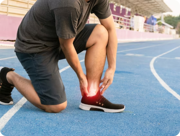 A man with his foot on the ground